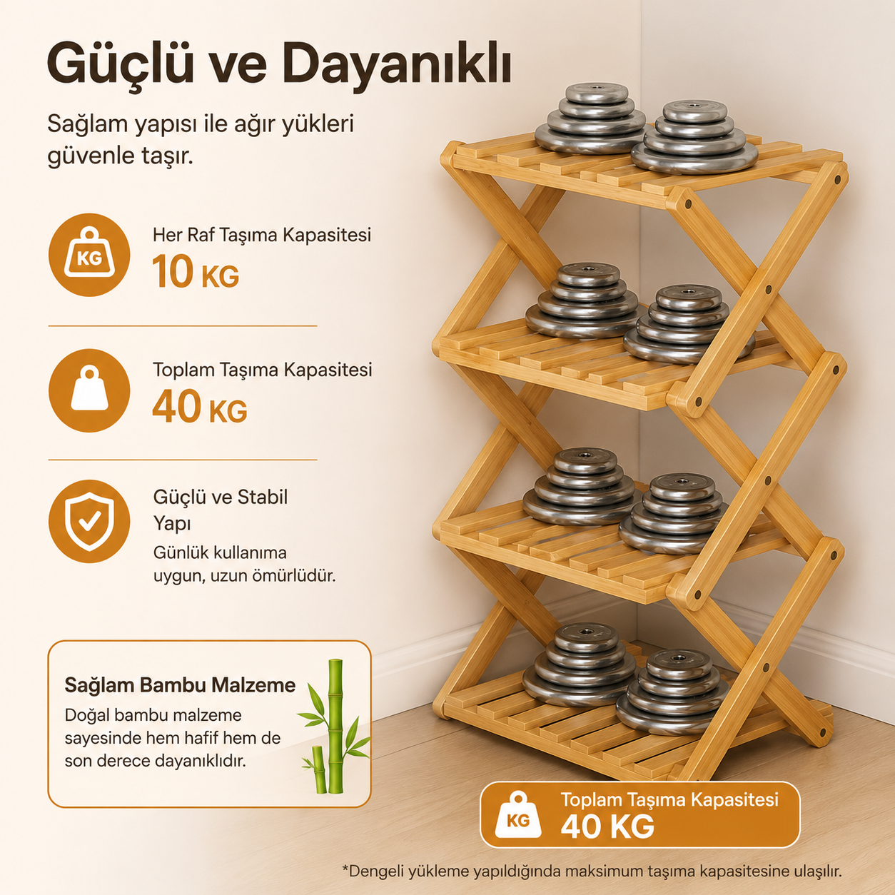 4 Katlı Katlanabilir Bambu Ayakkabılık