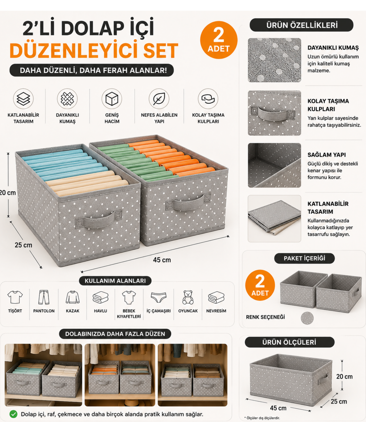 2 Parça Dolap İçi Organizer Seti | Katlanabilir Kıyafet Düzenleyici