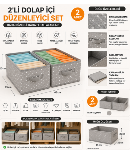 2 Parça Dolap İçi Organizer Seti | Katlanabilir Kıyafet Düzenleyici